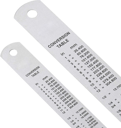 Qatalitic 2 Pcs Stainless Steel Ruler Scale, Measuring 30cm and 15cm, Imperial, Metric Measurement and Conversion Table, Heavy Duty Stainless Steel, Engineering College, School, Office and Architect