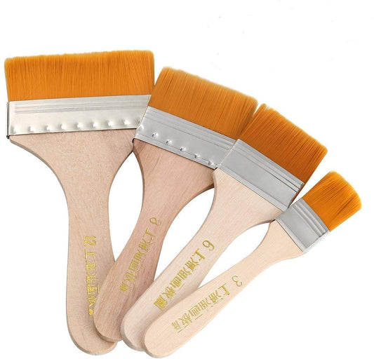 Qatalitic Natural Finish Synthetic Flat Paint Brushes of 4 Pc, Acrylic Oil Gouache Artist Student Paint Colors Brushes Size Orange bristles( 18 mm,1 inch, 1.5 inch & 2 inch)