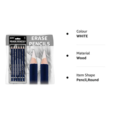 Qatalitic Artist Pencil Erasers - Set of 6,  Sharpenable, non toxic,  for Sketching & Drawing (White & Blue)