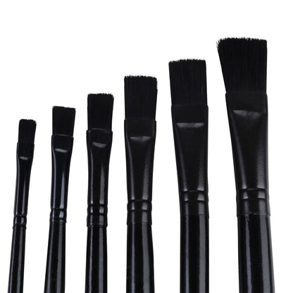 Qatalitic 7 Pcs Flat Paint Brush, Black and Matty Wooden Handle Brush Set, Size of (1,2,4,6,8,10,12), for Watercolour, Acrylic Colour, Poster Making and Oil Painting