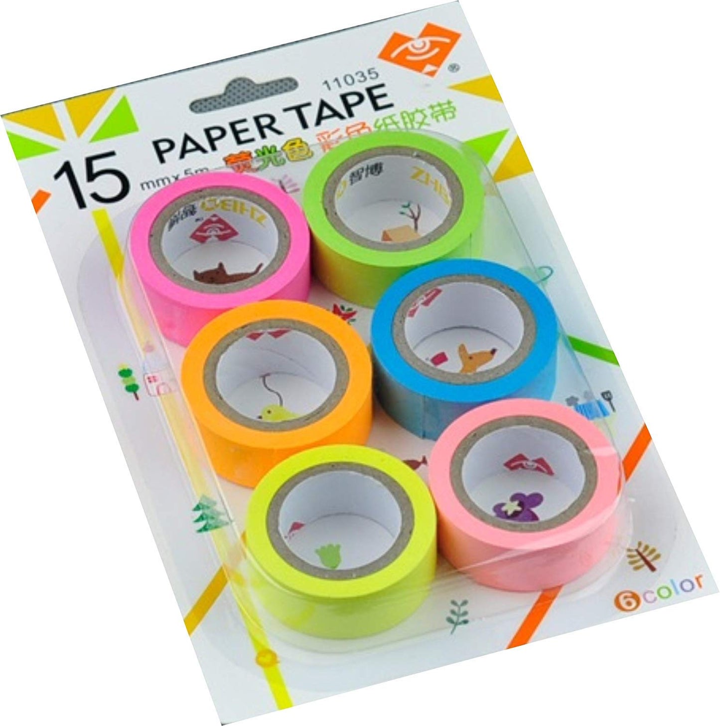 Qatalitic 6 Pcs Neon Colour Paper Tapes Size (15MM X 5 MTR), Attractive Adhesive Tapes, For Decorative Purpose, Art and Craft Projects