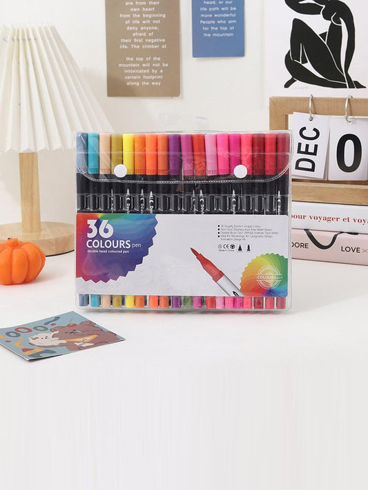Qatalitic Dual Tip Brush Pens - 36 Color Felt Tip Pen Set with Fineliners, Watercolor Marker, And Highlighters - Ideal for Coloring, Drawing, Sketching, And Calligraphy, Multicolor