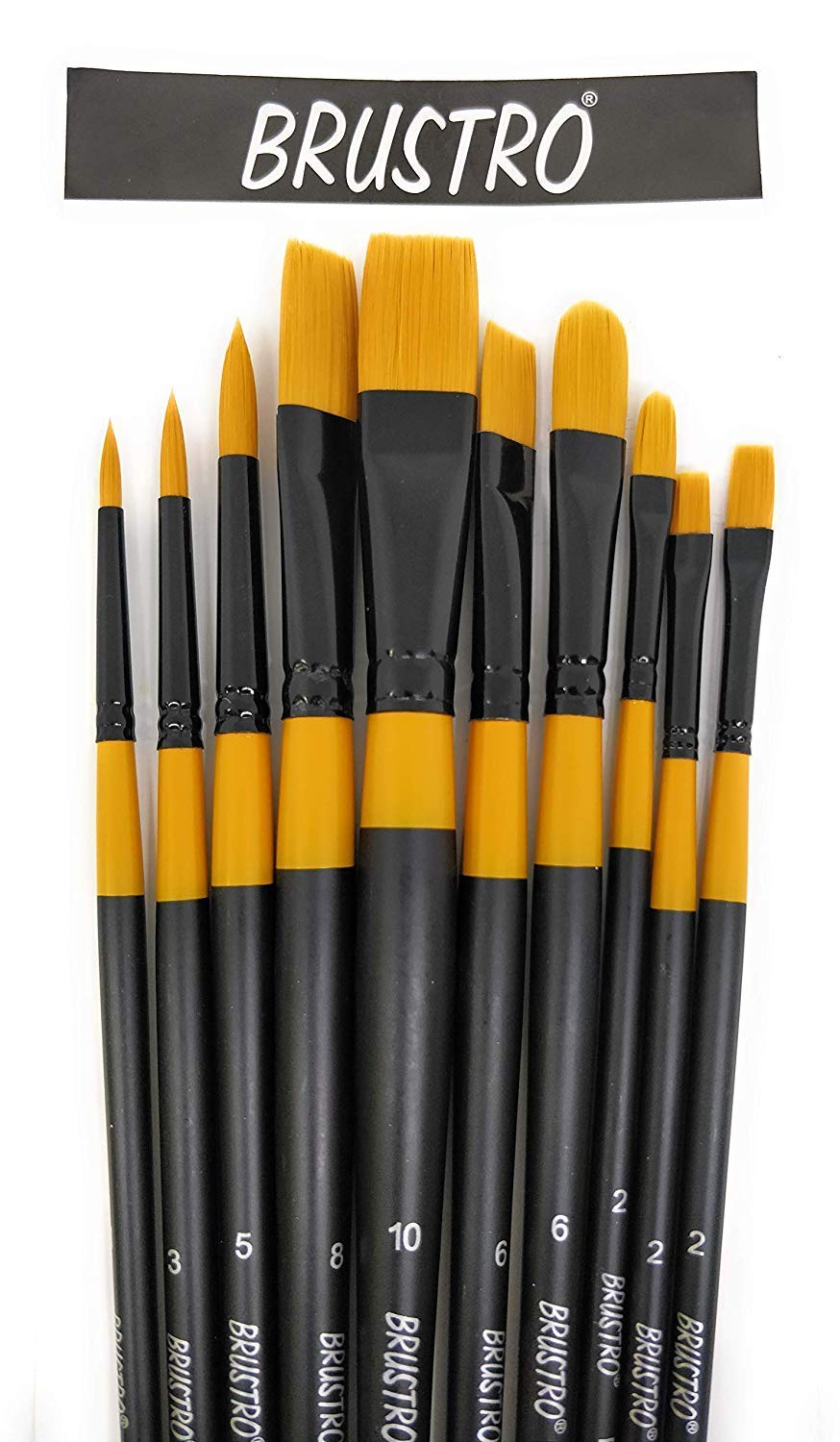 Qatalitic  Artists Gold Taklon Set of 10 Brushes for Acrylics, Oil and Watercolour.