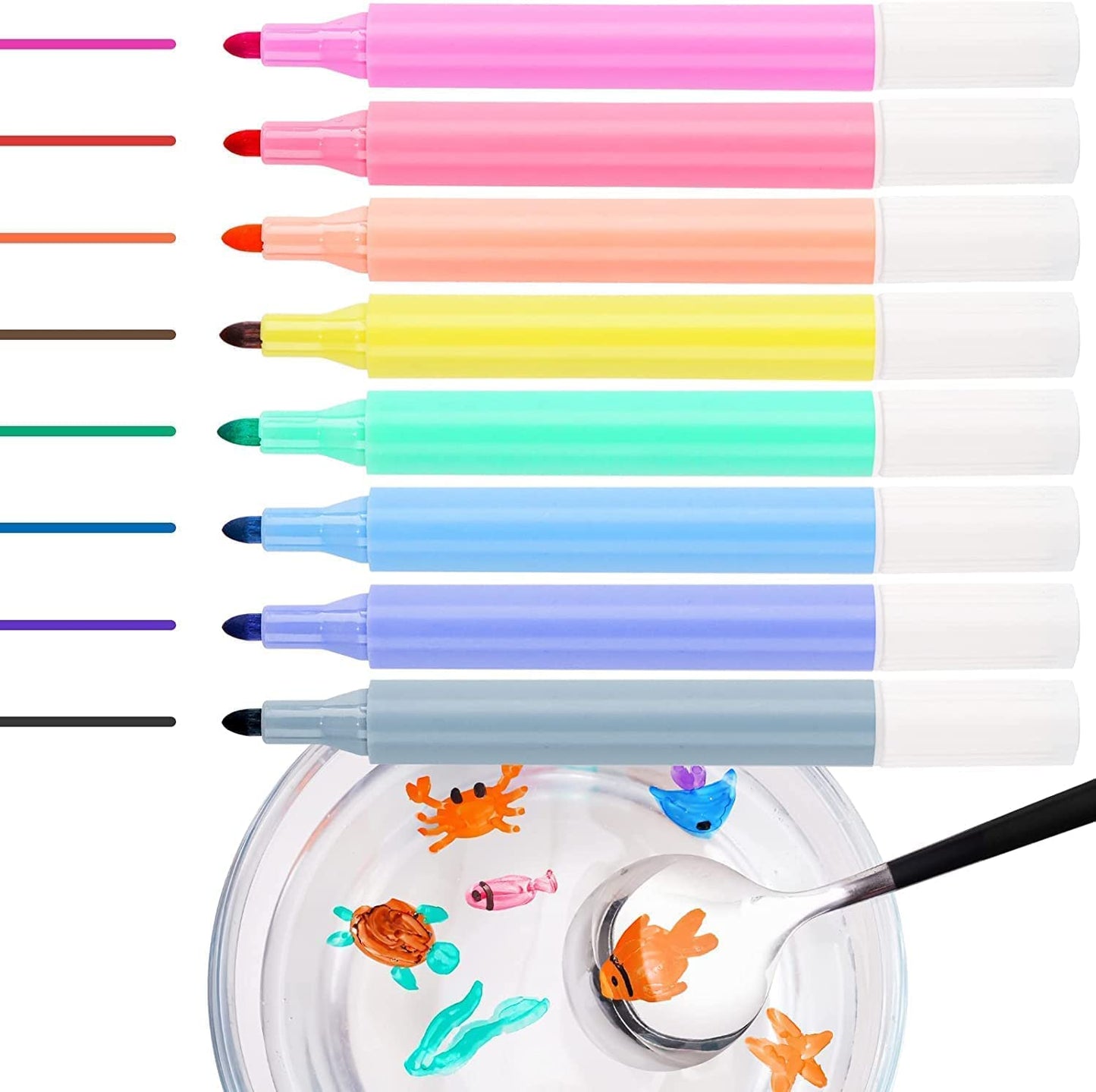 Qatalitic Set Of 8 Multicolour Magical Water Painting Doodle Bold Point Pen, Best Floating Pen On Water, Quick-Drying Ink Pen, Water-Based Erasable, Markers For Painting