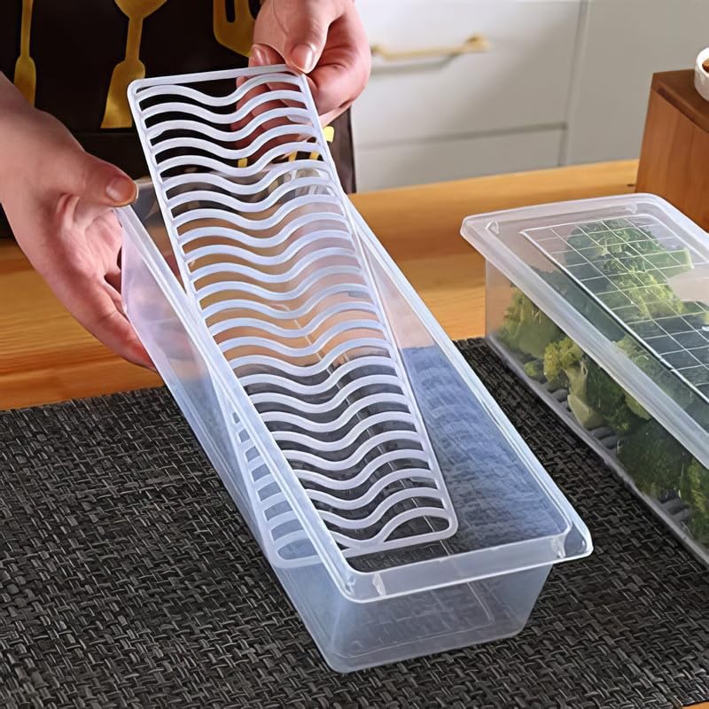 Qatalitic Fridge Storage Containers (Pack of 6), Fridge Organiser Storage Boxes with Removable Drain Plate, Lids, Stackable Organizer, Fridge Storage Box Keep Fruits, Vegetables Fresher, 1500 ML