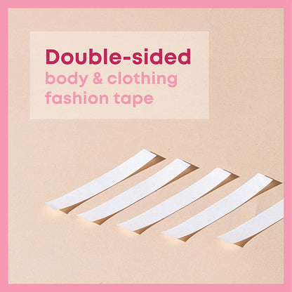 Qatalitic Double Sided Tape For Fashion, Clothing and Body - 36 Strips Pack, Fabric Tape for Women, Gentle to stick on Skin and clothes - Transparent, All Day Strength Tape Adhesive