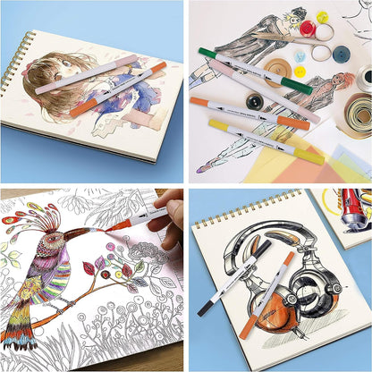 Qatalitic Set of 12 Dual Tip Brush Marker Pens, Brush Tip with Fine Liner 0.4 mm and Markers Pen with 1-2 mm Tip, Double Ended Painting Pen, Used for Drawing, Sketching