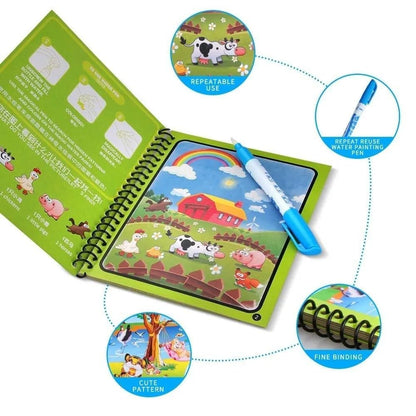Qatalitic 4 Pcs Magic Water Coloring Books for Kids, Reusable Water Painting Drawing Book, with Doodle Pen, for Toddlers Aged 2-10 Years, Educational Toy for Growing Kids