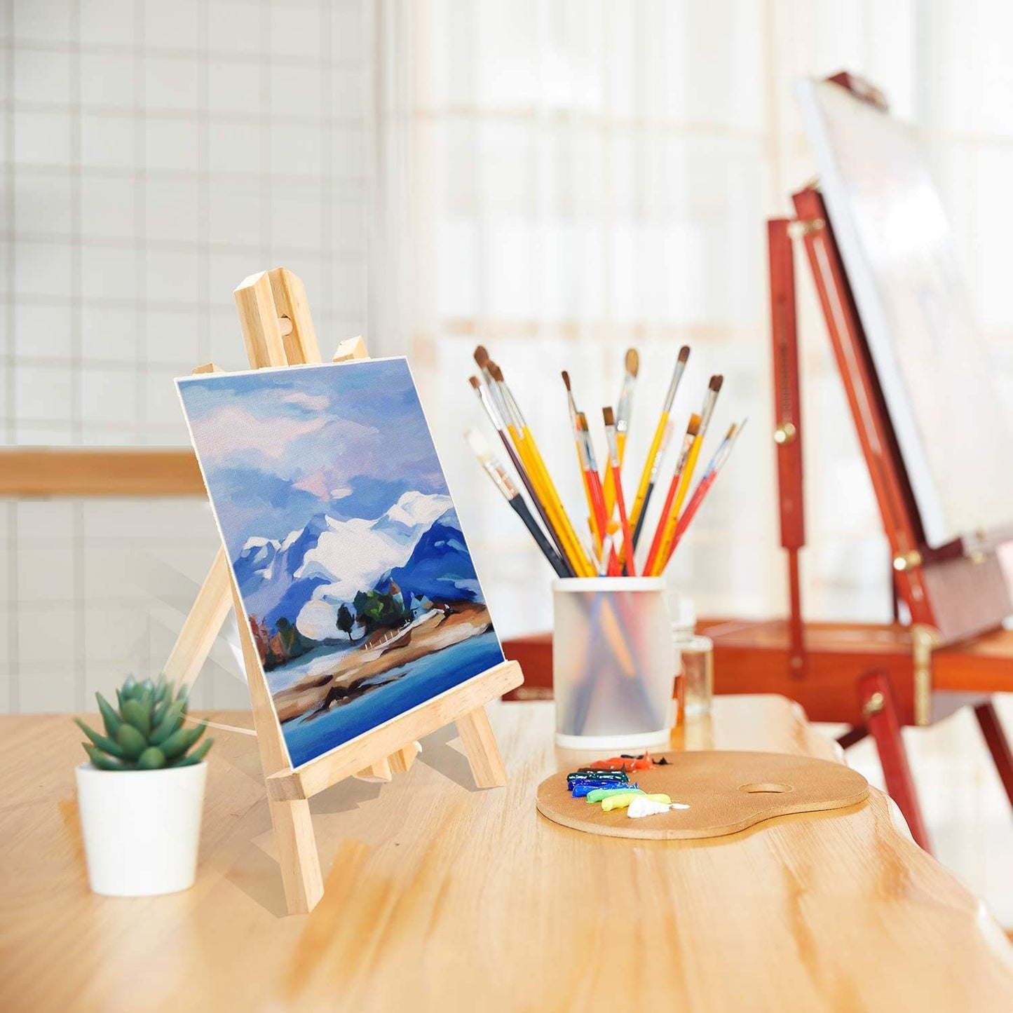 Qatalitic 12 Inches Wooden Easel, Tabletop A-Frame for Artist Painting Mini Canvas, Business Card Display, Students Kids, and Displaying Photos