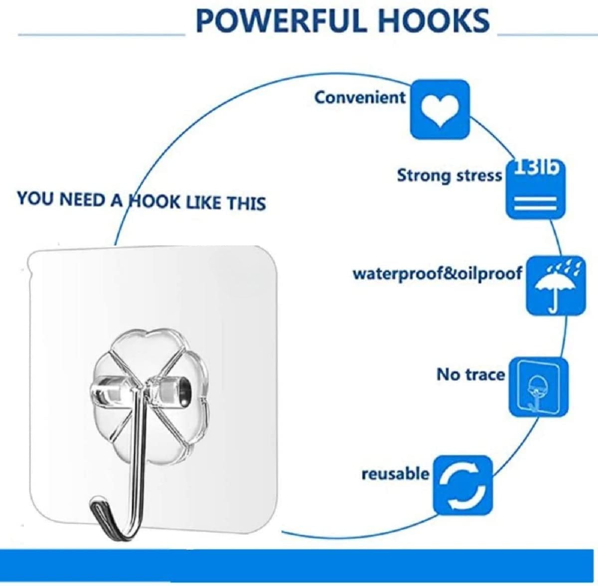 Qatalitic Enterprise PVC Wall Hooks, Pack of 15, Transparent