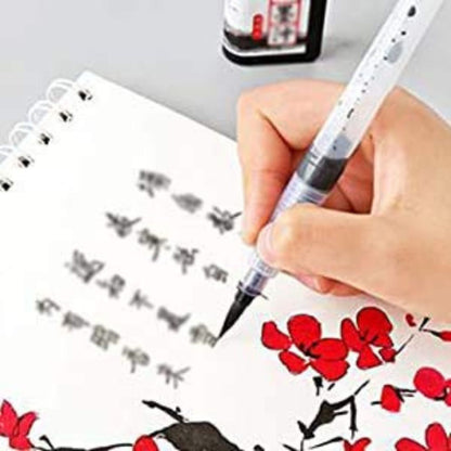 Water Brush Pens – Set of 6 Different Sizes (3 Round Tips and 3 Flat)