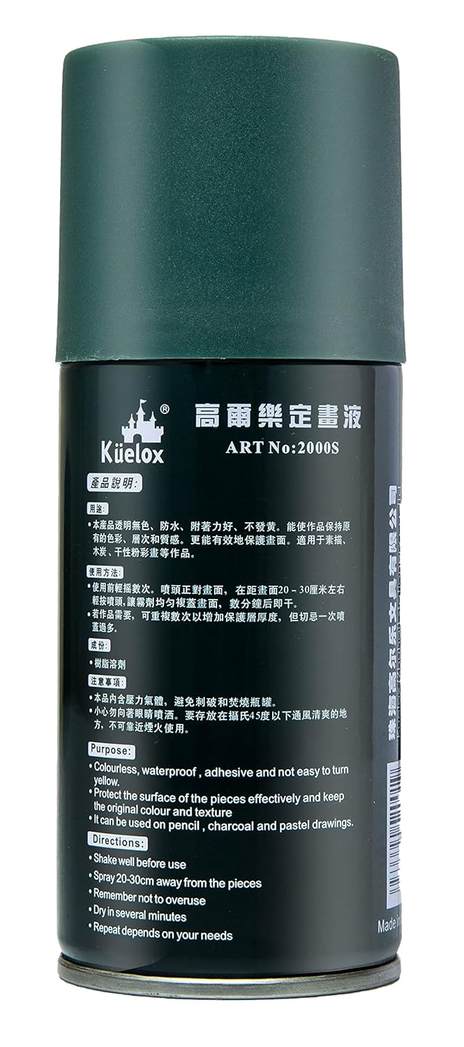 180ml Kuelox Fixative Spray clear  For Sketch/Gouache Spray, used on pencil, charcoal and pastel drawings.
