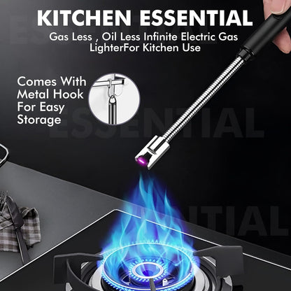 Qatalitic Rechargeable Electric Gas Lighter for Kitchen, Lighter for Gas Stove, Candles, Pooja, 1 Year Warranty, C-Type USB, Kitchen Tools, Multi Purpose - 360° Flexible & Windproof, Black