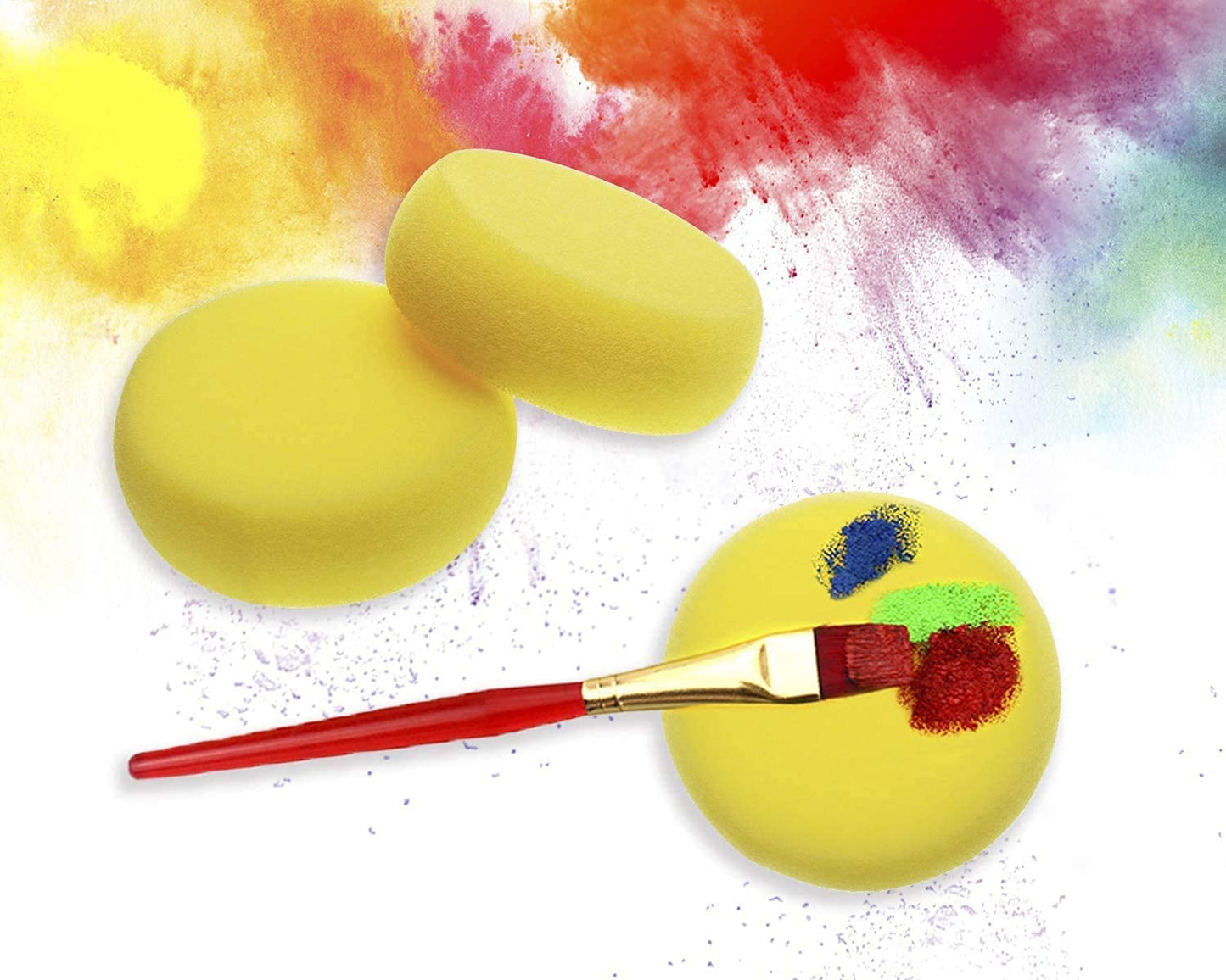 Qatalitic Round Sponges 6pcs 3inch Yellow Painting Sponges Synthetic Artist Sponges Watercolors Sponges for Art & Craft Pottery Clay Cleaning Ceramics Wall (Round Painting Sponges)