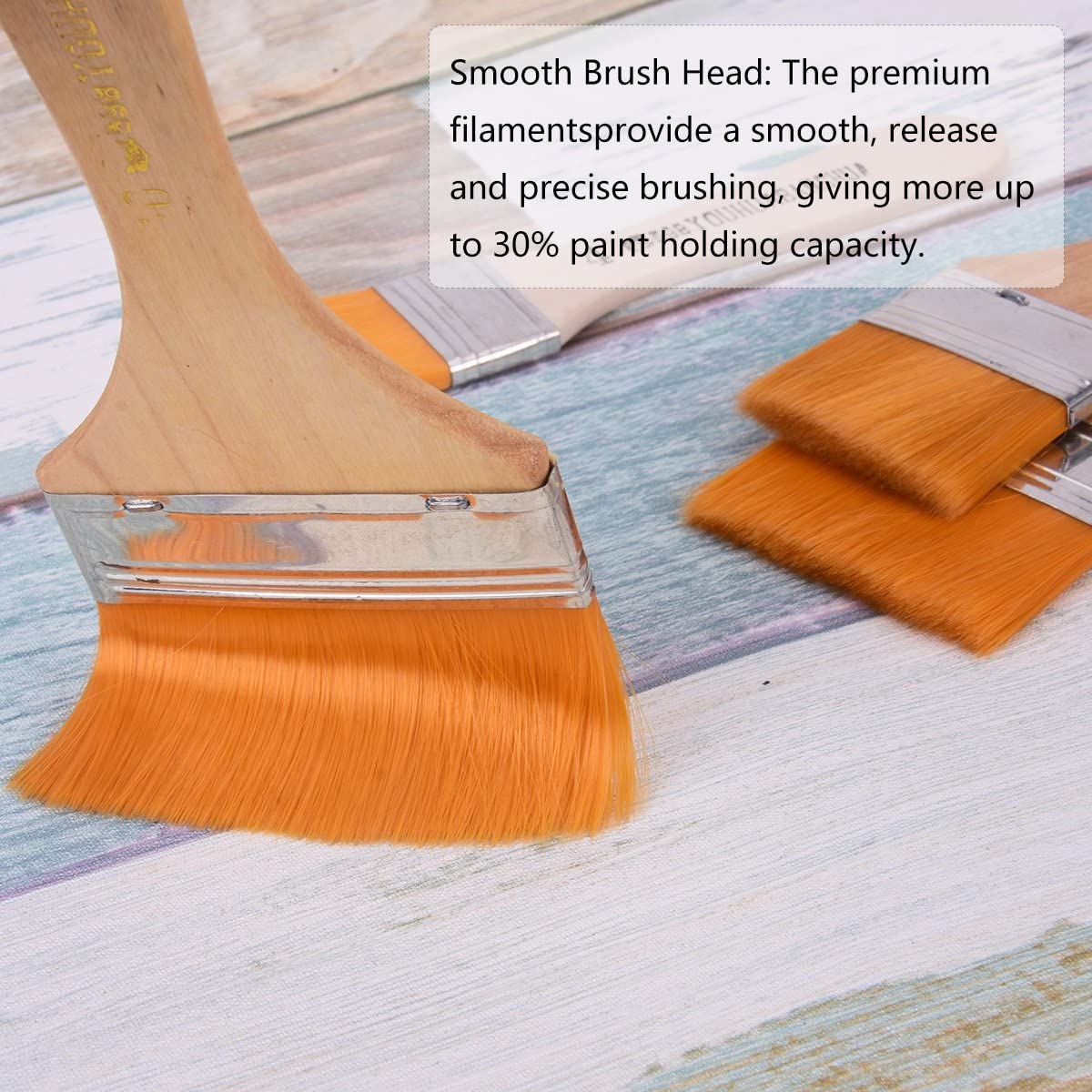 Qatalitic Natural Finish Synthetic Flat Paint Brushes of 4 Pc, Acrylic Oil Gouache Artist Student Paint Colors Brushes Size Orange bristles( 18 mm,1 inch, 1.5 inch & 2 inch)