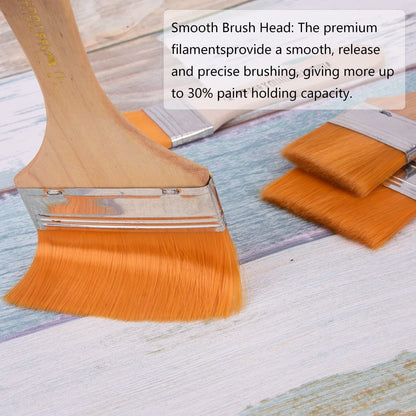 Qatalitic Natural Finish Synthetic Flat Paint Brushes of 4 Pc, Acrylic Oil Gouache Artist Student Paint Colors Brushes Size Orange bristles( 18 mm,1 inch, 1.5 inch & 2 inch)