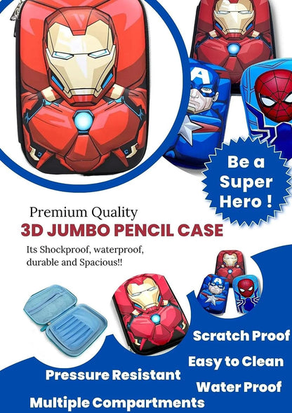 Qatalitic Big Size EVA 3D Cover Pencil Case, Large Capacity (Ironman) Pencil Case with Compartments, School Pouch Organizer for Students, Stylish Pen Holder Pouch, Art Pencil Box (red)