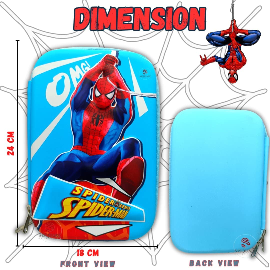 Qatalitic Big Size EVA 3D Cover Pencil Case, Large Capacity (Spiderman) Pencil Case with Compartments, School Pouch Organizer for Students, Stylish Pen Holder Pouch, Art Pencil Box (Blue)