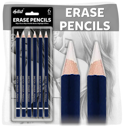 Qatalitic Artist Pencil Erasers - Set of 6,  Sharpenable, non toxic,  for Sketching & Drawing (White & Blue)