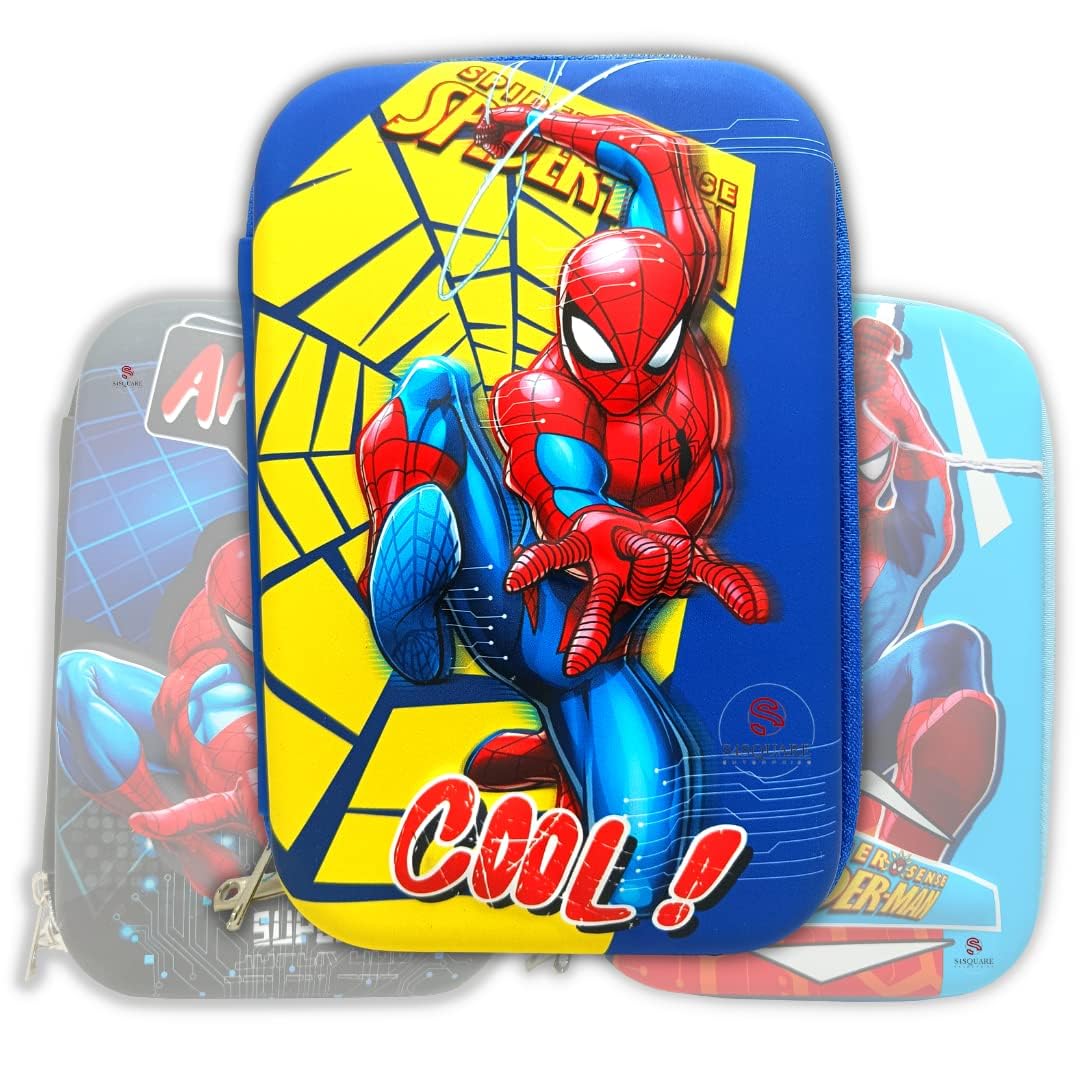 Qatalitic Big Size EVA 3D Cover Pencil Case, Large Capacity (Spiderman) Pencil Case with Compartments, School Pouch Organizer for Students, Stylish Pen Holder Pouch, Art Pencil Box (Blue)