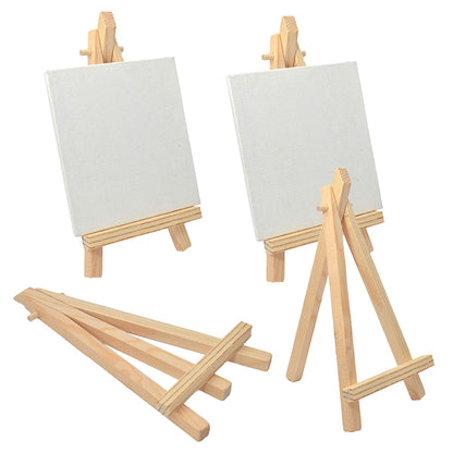Qatalitic Display Easel, Set of 2 pcs with 10 x 10 cm Canvas Board, for Acrylic and Watercolour Painting or Office Desk Decor