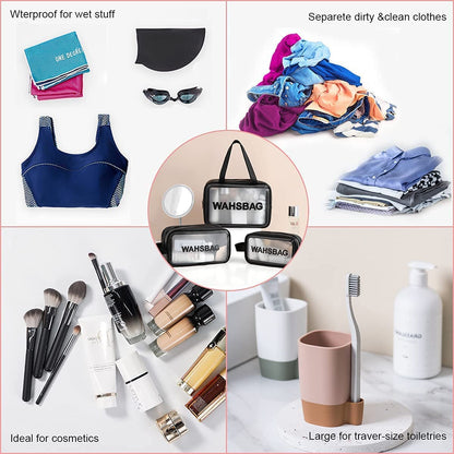 VeriXpress Set of 3 Clear Travel Makeup Pouch Set, Make up Bag for Home & Travel, Toiletries Organizer for Cosmetic, Bag for Women and Girls Toiletry Storage Kit (3, Black)