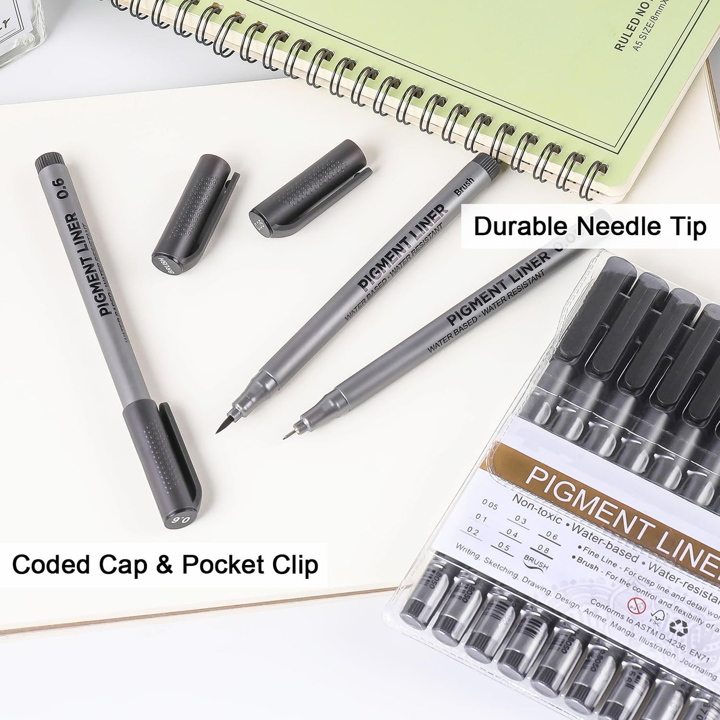 Qatalitic 9 Pcs Black Micro-Pen Fineliner Drawing Ink Pens, Waterproof Archival Black Pigment Writing Drawing Pens, Assorted Point Sizes for Sketching, Anime, Manga, Technical Drawing, Scrapbooking