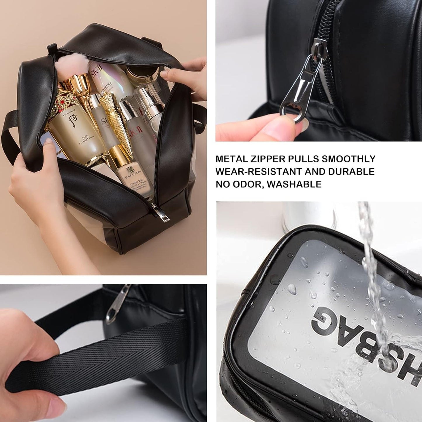 VeriXpress Set of 3 Clear Travel Makeup Pouch Set, Make up Bag for Home & Travel, Toiletries Organizer for Cosmetic, Bag for Women and Girls Toiletry Storage Kit (3, Black)