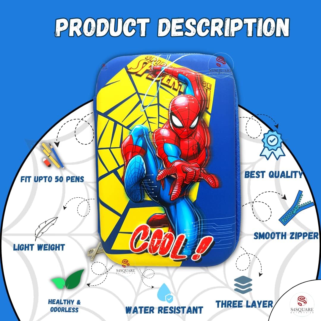Qatalitic Big Size EVA 3D Cover Pencil Case, Large Capacity (Spiderman) Pencil Case with Compartments, School Pouch Organizer for Students, Stylish Pen Holder Pouch, Art Pencil Box (Blue)