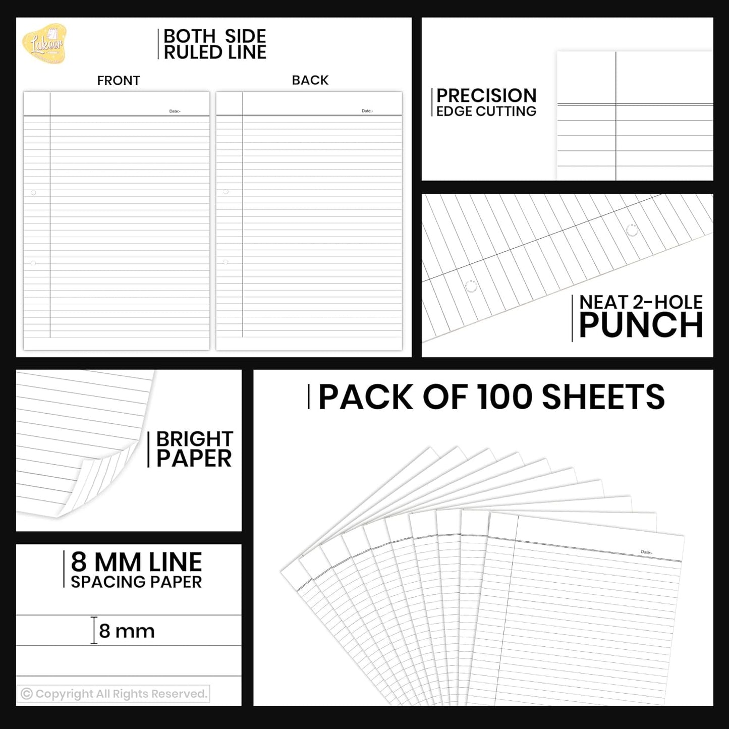 Qatalitic A4 Size Both Side Ruled Sheet for Project/Assignment/Practical/Homework (Pack of 500 Sheets)