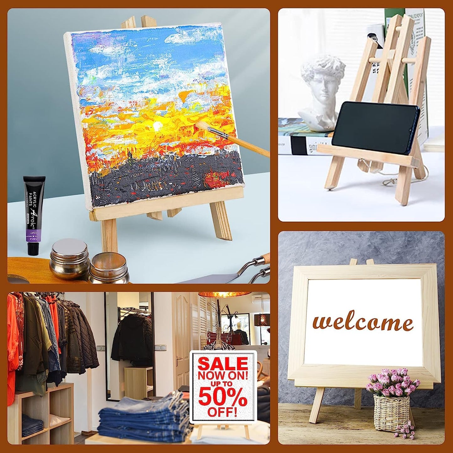Qatalitic 12 Inches Wooden Easel, Tabletop A-Frame for Artist Painting Mini Canvas, Business Card Display, Students Kids, and Displaying Photos