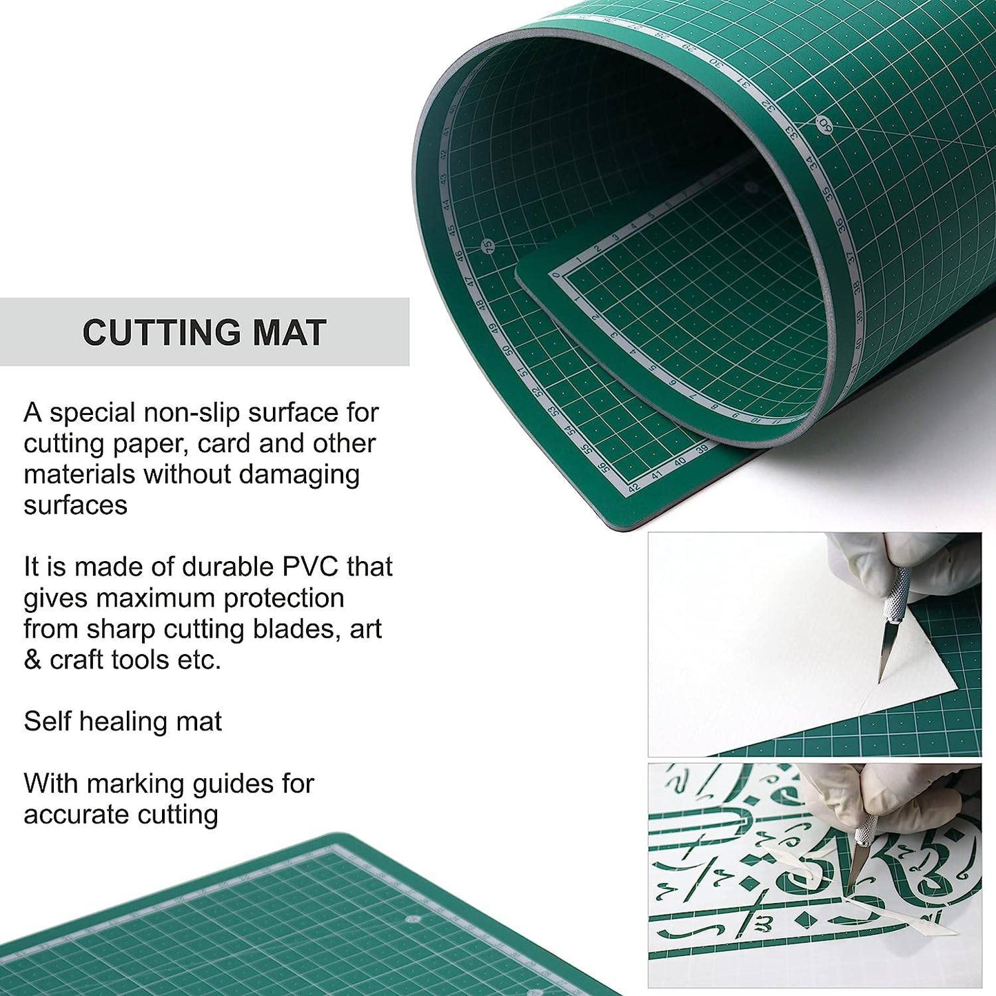 Qatalitic Flexible Cutting Mat, A1 Size (36 X 24 inch), Self-Healing, 5 Layered, Double Sided with Marked Pattern and Grids (Green, Polyvinyl Chloride)