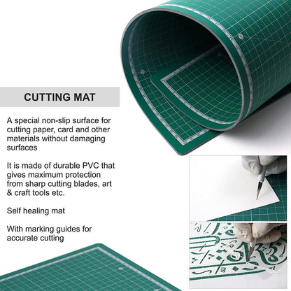 Qatalitic Flexible Cutting Mat, A1 Size (36 X 24 inch), Self-Healing, 5 Layered, Double Sided with Marked Pattern and Grids (Green, Polyvinyl Chloride)
