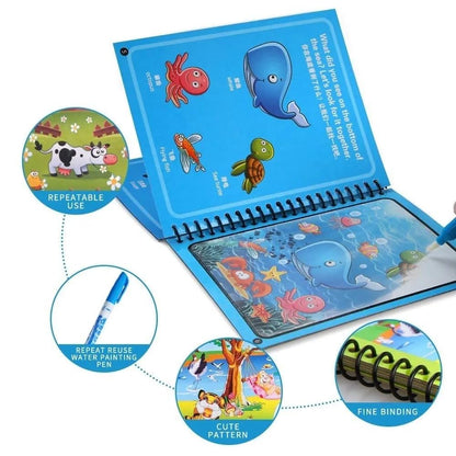 Qatalitic 4 Pcs Magic Water Coloring Books for Kids, Reusable Water Painting Drawing Book, with Doodle Pen, for Toddlers Aged 2-10 Years, Educational Toy for Growing Kids