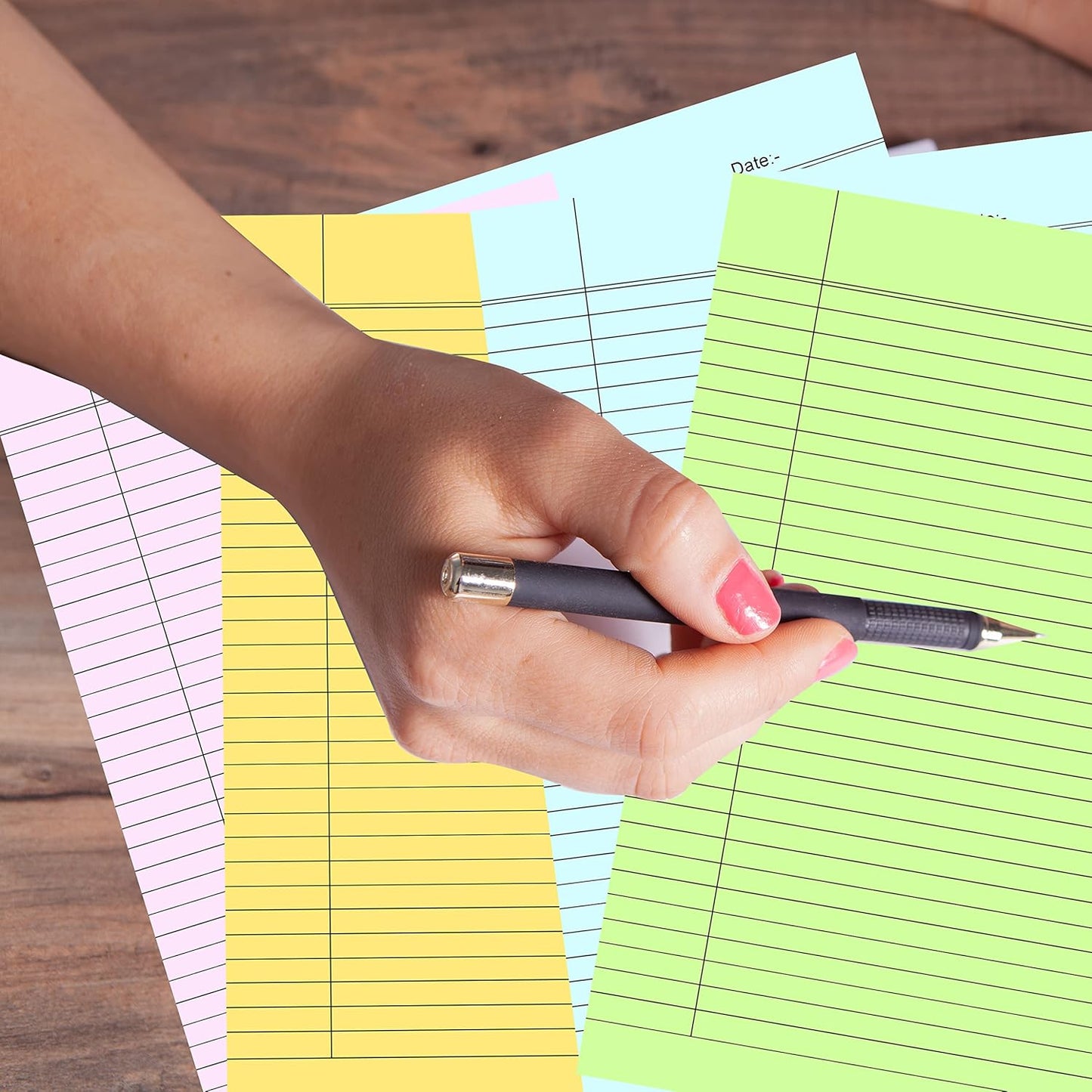 Qatalitic A4 Size Ruled Paper-Single Side Ruled | 5 Colours-Pack of 50 Sheets | for Project/Assignment/Practical/Homework