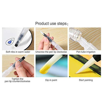 Water Brush Pens – Set of 6 Different Sizes (3 Round Tips and 3 Flat)