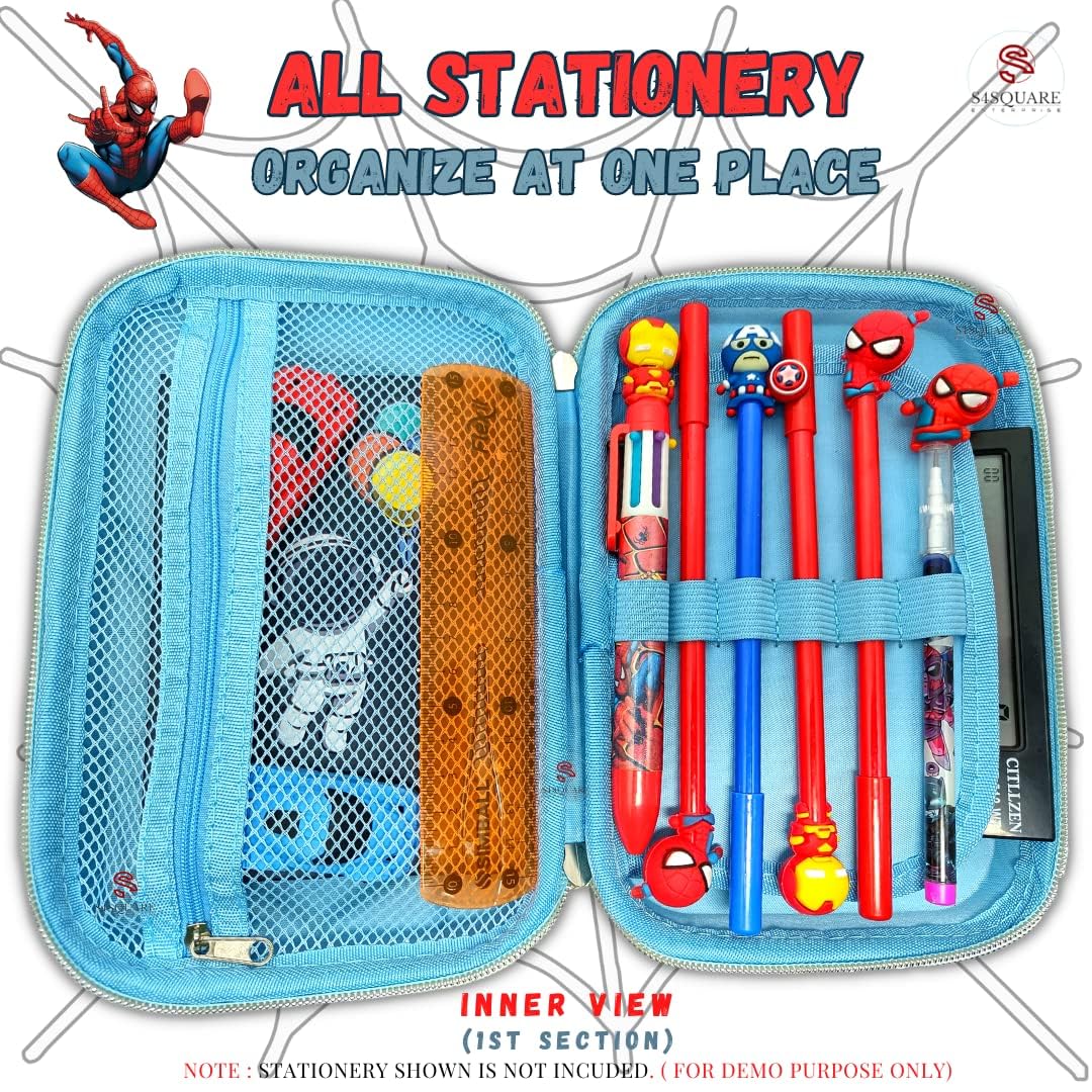 Qatalitic Big Size EVA 3D Cover Pencil Case, Large Capacity (Spiderman) Pencil Case with Compartments, School Pouch Organizer for Students, Stylish Pen Holder Pouch, Art Pencil Box (Blue)
