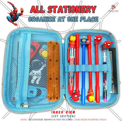 Qatalitic Big Size EVA 3D Cover Pencil Case, Large Capacity (Spiderman) Pencil Case with Compartments, School Pouch Organizer for Students, Stylish Pen Holder Pouch, Art Pencil Box (Blue)
