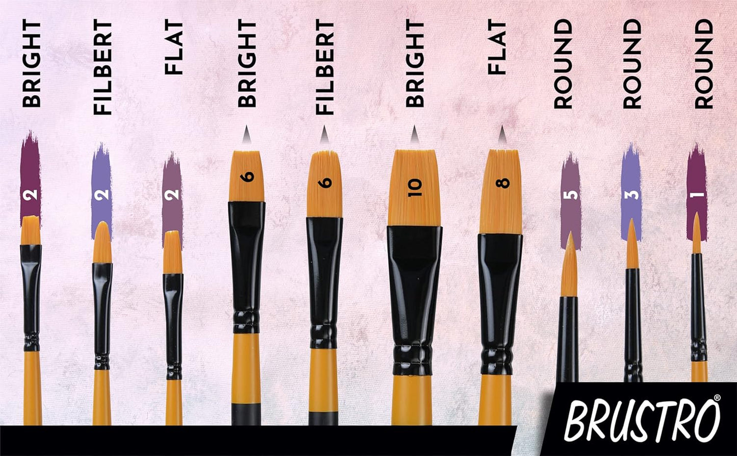 Qatalitic  Artists Gold Taklon Set of 10 Brushes for Acrylics, Oil and Watercolour.