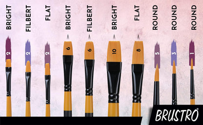 Qatalitic  Artists Gold Taklon Set of 10 Brushes for Acrylics, Oil and Watercolour.