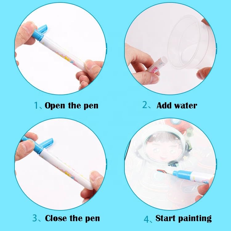 Qatalitic 4 Pcs Magic Water Coloring Books for Kids, Reusable Water Painting Drawing Book, with Doodle Pen, for Toddlers Aged 2-10 Years, Educational Toy for Growing Kids
