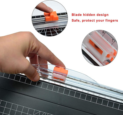 Qatalitic 12 inch Portable A4 Paper Cutter, Guillotine Paper Trimmer with Handsafe Guard and Side Ruler for Standard Cutting of A4 Paper, Photos, Scrapbooking, or Labels (Multicolour)