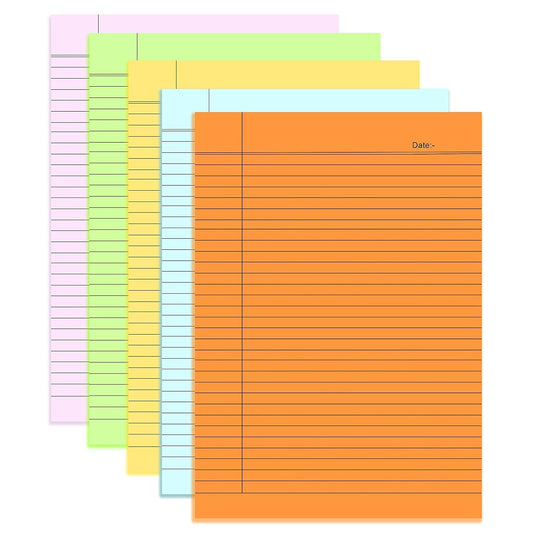 Qatalitic A4 Size Ruled Paper-Single Side Ruled | 5 Colours-Pack of 50 Sheets | for Project/Assignment/Practical/Homework