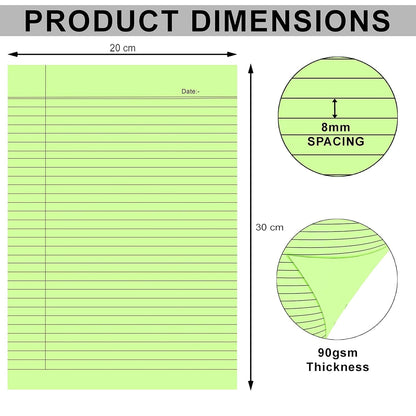 Qatalitic A4 Size Ruled Paper-Single Side Ruled | 5 Colours-Pack of 50 Sheets | for Project/Assignment/Practical/Homework