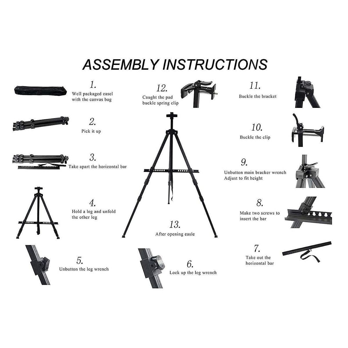 Qatalitic Portable Lightweight Tripod Easel for Professional Artists, Metal Display Easel Stand with Adjustable Height
