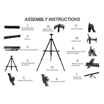 Qatalitic Portable Lightweight Tripod Easel for Professional Artists, Metal Display Easel Stand with Adjustable Height