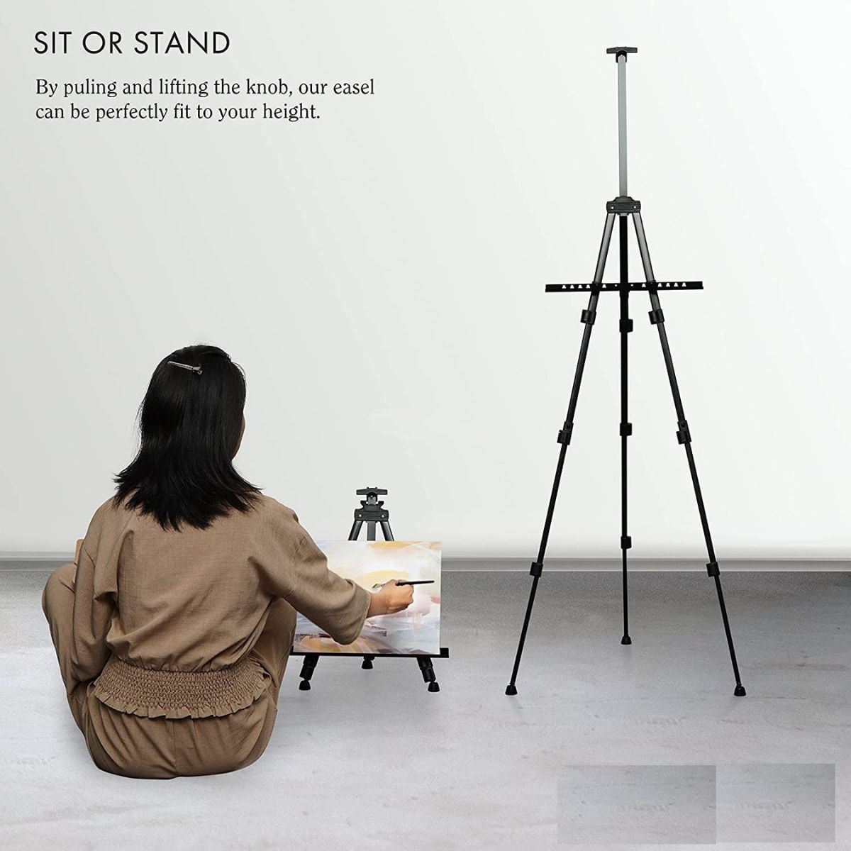 Qatalitic Portable Lightweight Tripod Easel for Professional Artists, Metal Display Easel Stand with Adjustable Height