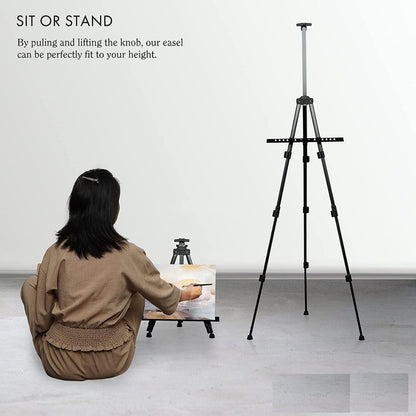 Qatalitic Portable Lightweight Tripod Easel for Professional Artists, Metal Display Easel Stand with Adjustable Height