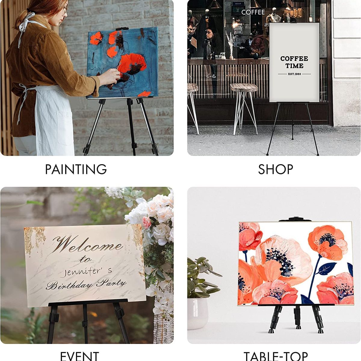 Qatalitic Portable Lightweight Tripod Easel for Professional Artists, Metal Display Easel Stand with Adjustable Height