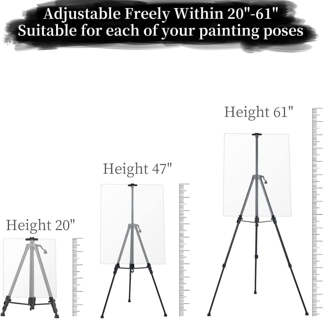 Qatalitic Portable & Folding Easel Tripod, Black Heavy Duty Metal Display Easel Stand with Adjustable Height with Nylon Carry Case, for Painting, Professional Artists, Display & Advertisement Purposes